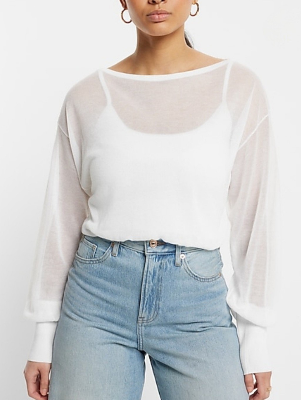Express White Sheer Scoop Neck Layered Sweater Size Xs